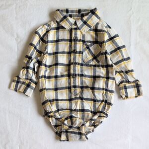 joe fresh soft touch plaid button down collared bodysuit cream 6-12 months baby